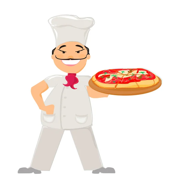 Chef-kok met pizza — Stockfoto