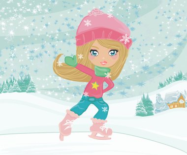 Girl on skates clipart