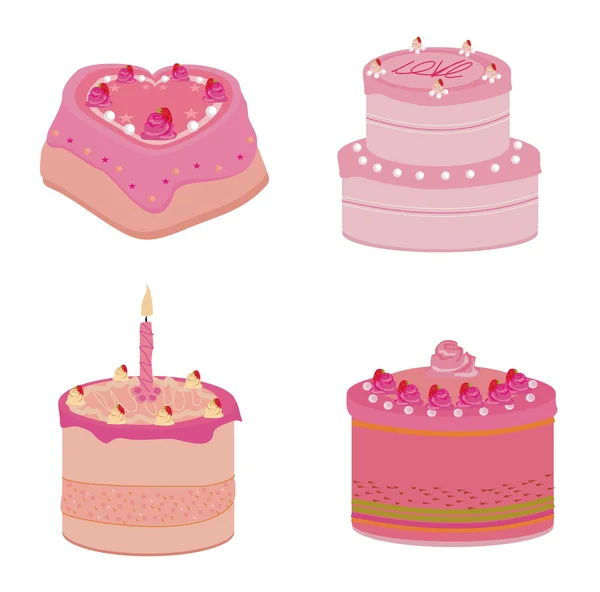 Set di dolci rosa torte — Foto Stock