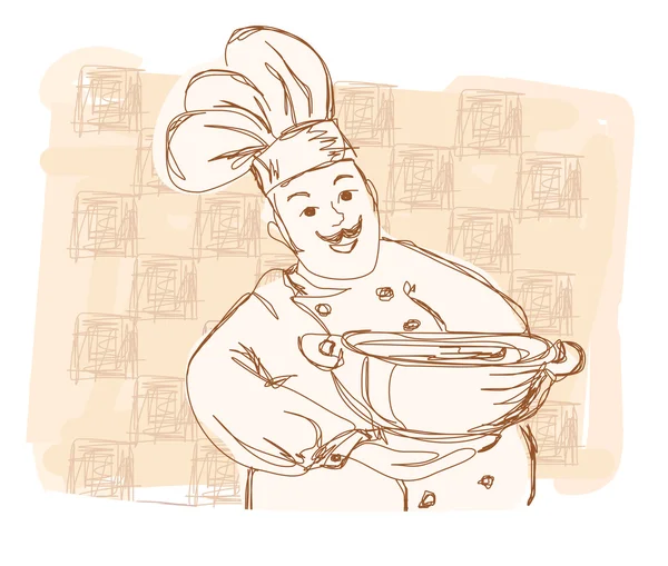 Chef with pizza - doodle illustration — Stock Photo, Image