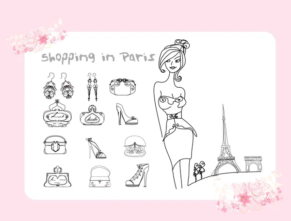 Feminine doodles, Shopping in Paris — Stock Photo, Image