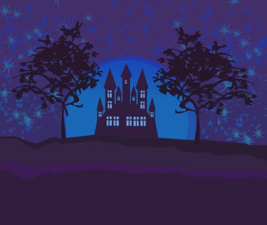 Grungy Halloween background with haunted house clipart