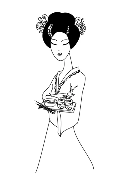 Красива азіатська дівчина любить притчу про суші - каракулі — стокове фото