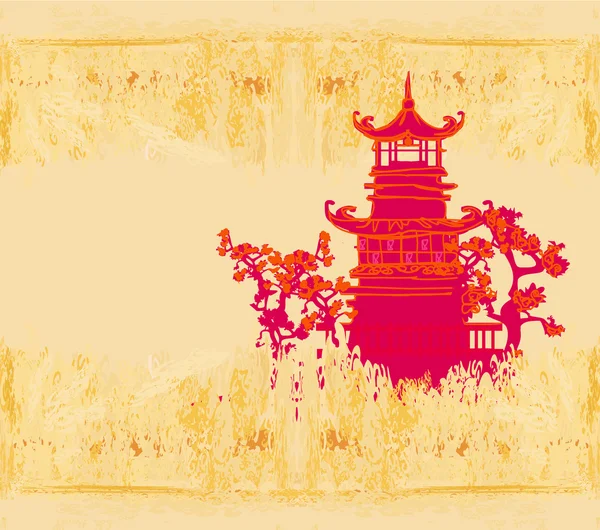 Oud papier met Aziatisch landschap — Stockfoto