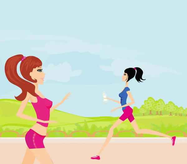 Jogging girls in summer — Stock Photo, Image