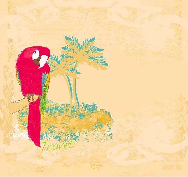 Colorato uccello pappagallo seduto sul posatoio sulla spiaggia — Foto Stock