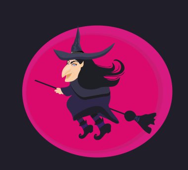 Cartoon wicked witch flying on a broomstick clipart