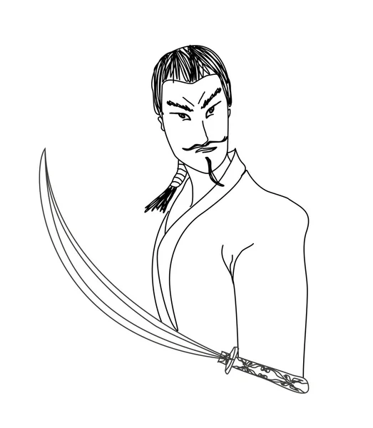 Samurai with sword - doodle illustration — Stock Photo, Image