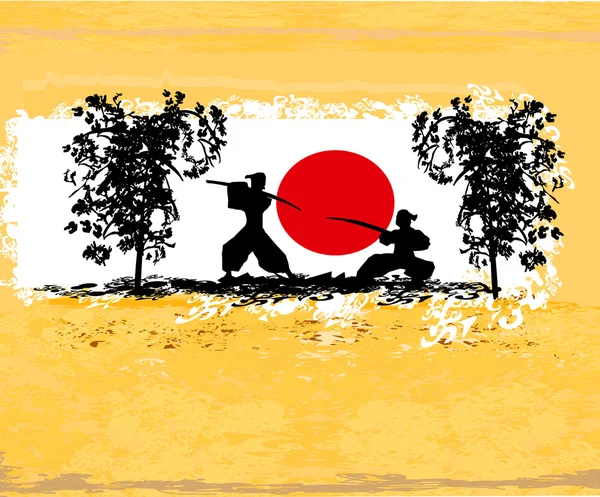 Oud papier met Samurai silhouet — Stockfoto
