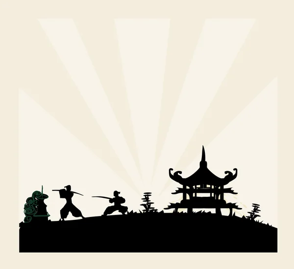 Vecchia carta con silhouette Samurai — Foto Stock