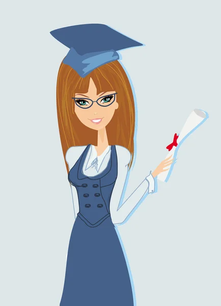 Illustration of a girl Holding Her Diploma — Stock Photo, Image