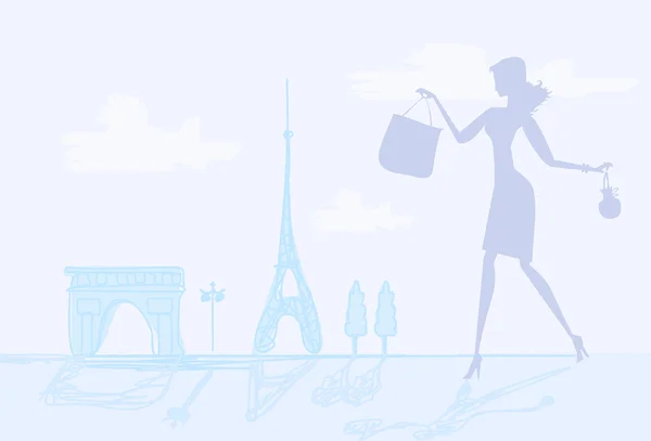 Módní dívka Nakupování v Paříži — Stock fotografie