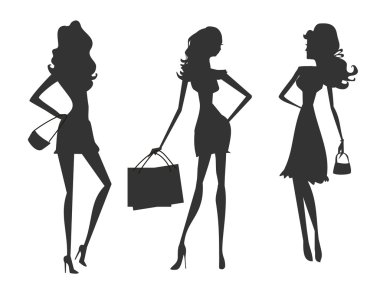  fashion shopping girls silhouettes clipart