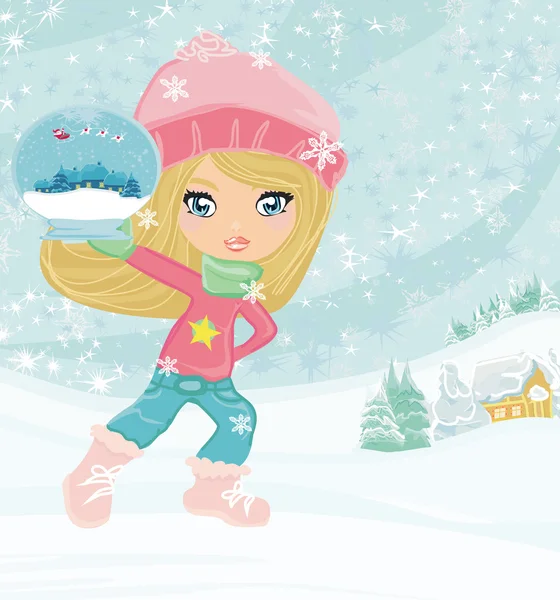 stock image Beautiful winter girl with winter festive ball