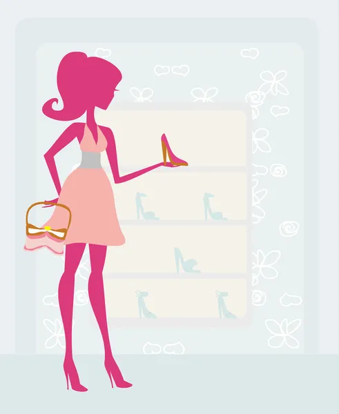 Moda dziewczyna zakupy w sklepie obuwniczym — Zdjęcie stockowe