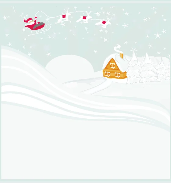 Ευτυχισμένο το Νέο Έτος κάρτα με Σάντα και το χειμερινό τοπίο — Φωτογραφία Αρχείου