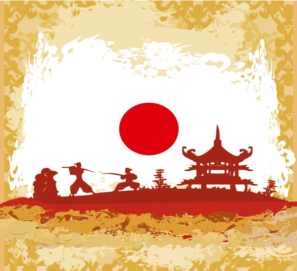Vecchia carta con silhouette Samurai — Foto Stock