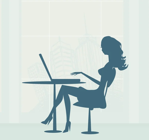 Siluetas secretaria de trabajo con el ordenador — Foto de Stock