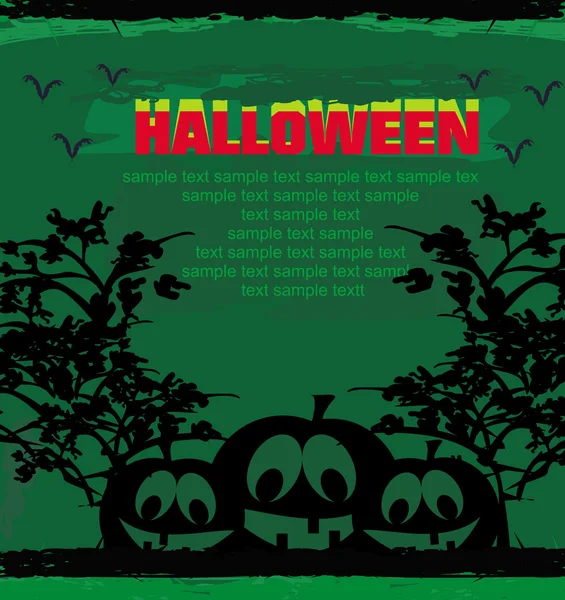 Broken halloween pumpkin on grunge green background illustration — 图库照片#