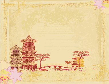 Asya manzaralı eski kağıt