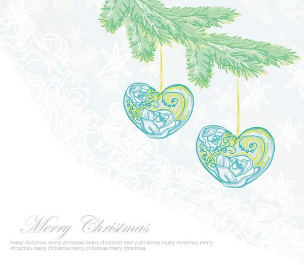 Weihnachtlicher Hintergrund. Weihnachtszweig und Kugel in Herzform. — Stockfoto