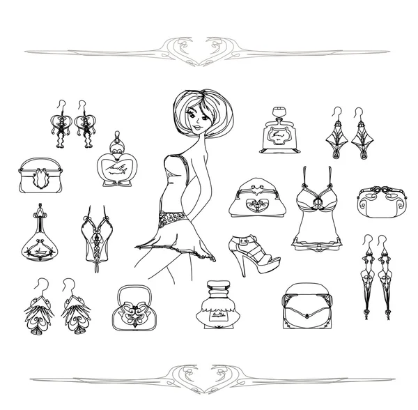 Conjunto de doodle ícone de compras de moda — Fotografia de Stock