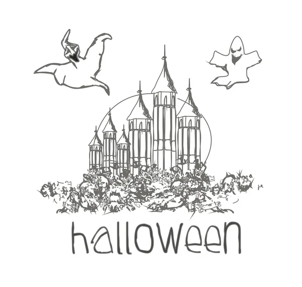 Halloween achtervolgd huis doodles — Stockfoto