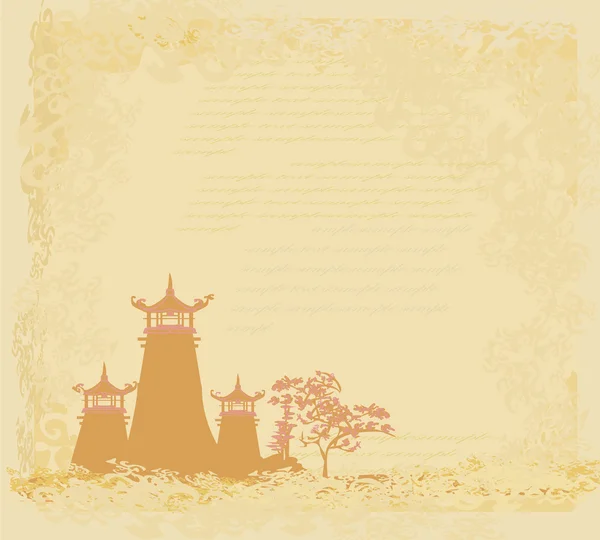 Gammalt papper med asiatiskt landskap — Stockfoto