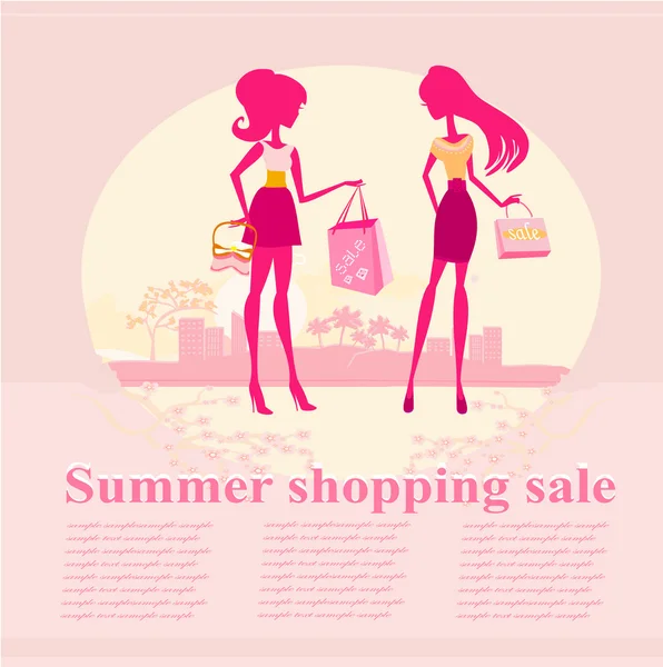 Fashion silhouettes girls Shopping in the city — Stock Photo, Image