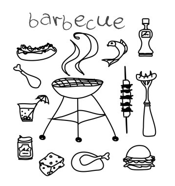 Barbecue icon doodle set clipart