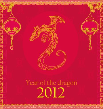  card of year of the dragon and lanterns