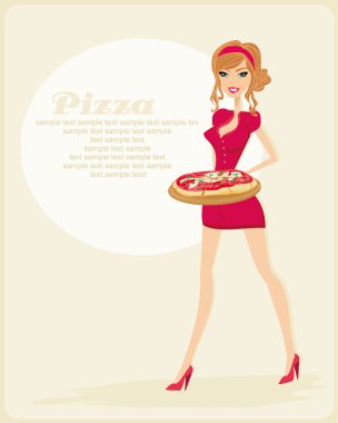 Beautiful woman enjoys pizza clipart