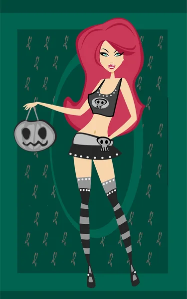 Halloween czarownica stojąca z dyniami — Zdjęcie stockowe