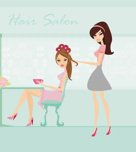 Ilustracja z piękną kobietą w salon fryzjerski — Zdjęcie stockowe