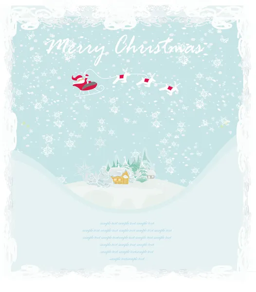 Gelukkig Nieuwjaarskaart met Kerstman en winterlandschap — Stockfoto