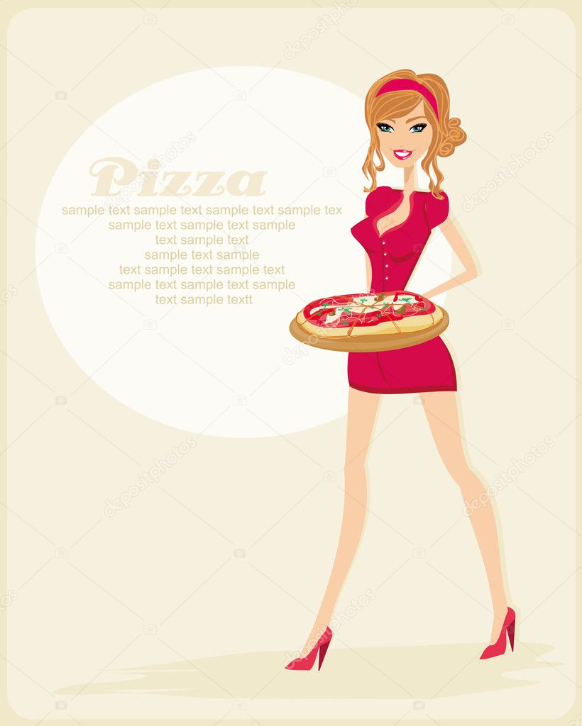 Beautiful woman enjoys pizza