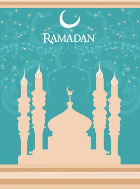 Ramadan background - mosque silhouette card