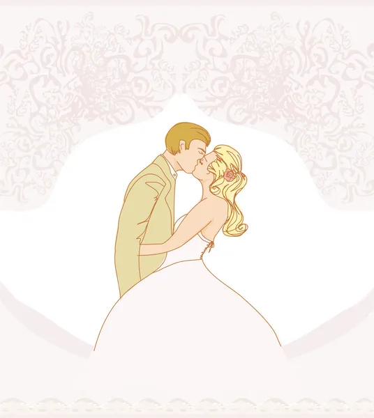 Wedding couple kissing - vintage background — Stock Photo, Image