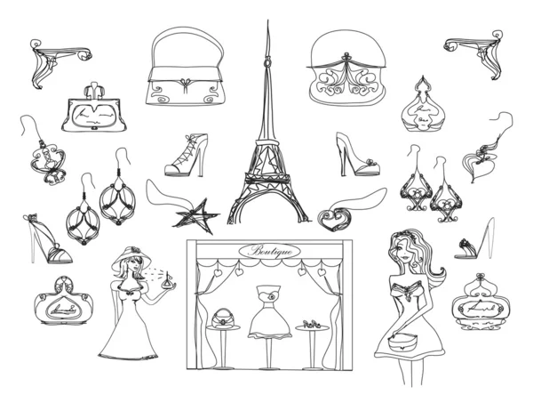 Párizs doodles készlet — Stock Fotó