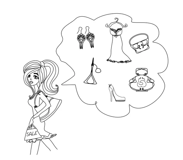 Moda alışveriş kız doodles — Stok fotoğraf