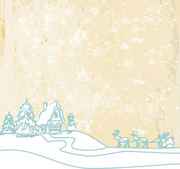 Szczęśliwego Nowego Roku karty z Santa i krajobraz zimowy — Zdjęcie stockowe
