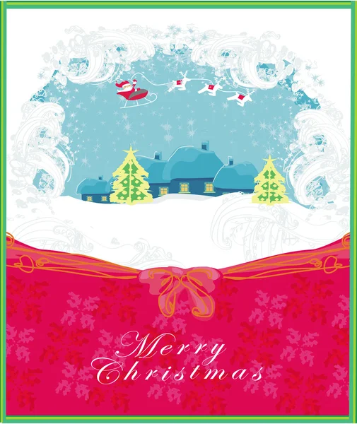 Feliz año nuevo tarjeta con Santa y paisaje de invierno — Foto de Stock
