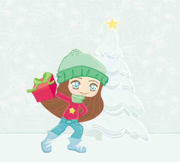 Cartolina di Natale con bella ragazza — Foto Stock