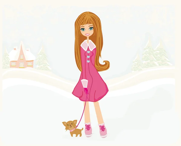 Winter girl and her dog — Stock Photo, Image