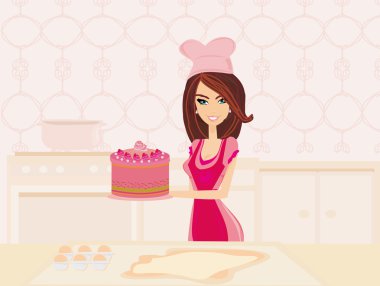 Beautiful Housewife cooking clipart