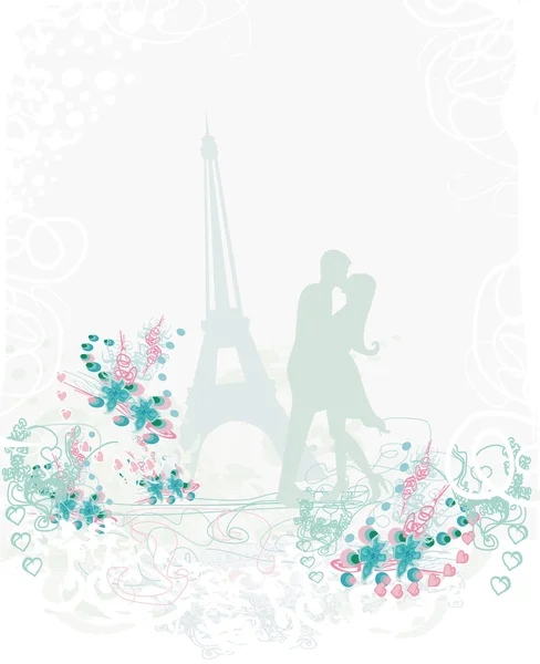 Romantic couple in Paris kissing near the Eiffel Tower. Silhouette — Stock Photo, Image