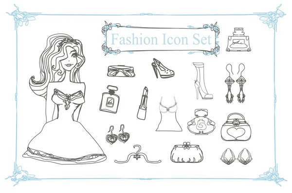 Fashion shopping icon doodle set — Stock Photo, Image