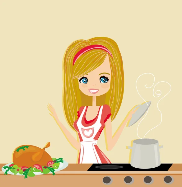 Hermosa señora cocina — Foto de Stock