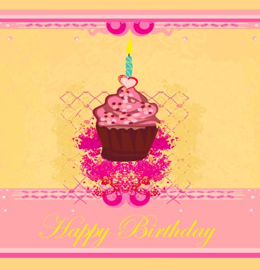 Illustration of cute retro cupcakes card - Happy Birthday Card clipart