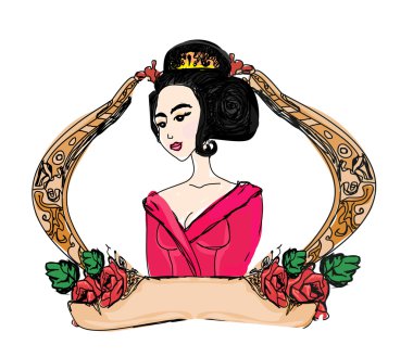 Stylized illustration of a beautiful geisha girl